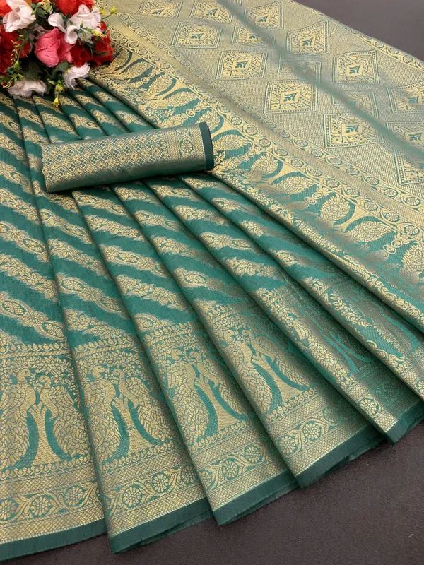 Blue_Organza_Woven_Leheria_Saree_For_Women