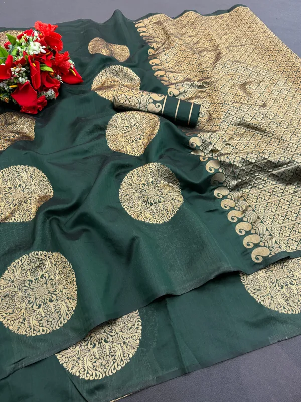Dark_Green_Cotton_Blend_Woven_Daily_Wear_Saree_For_Women
