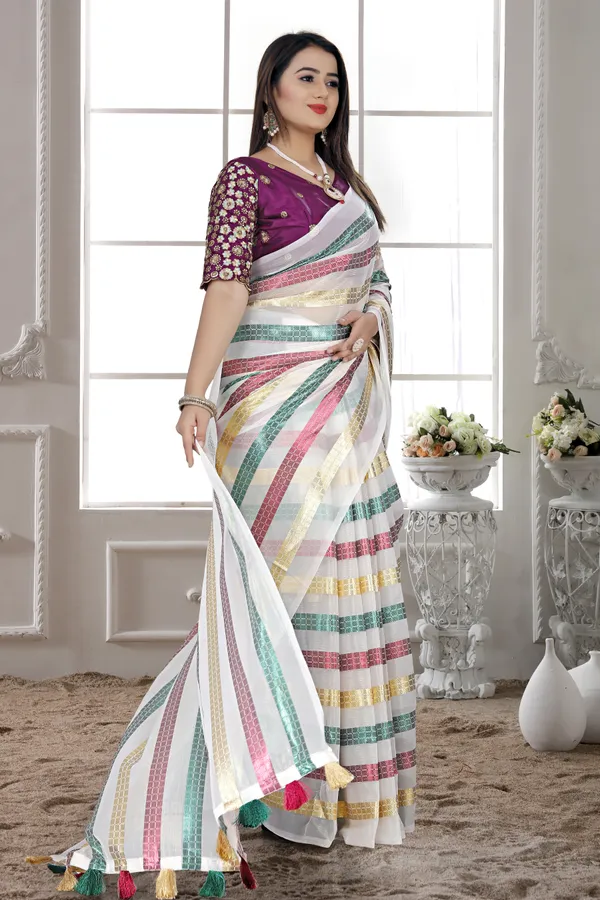 Multicolor_Chiffon_Self_Design_Bollywood_Saree_For_Women