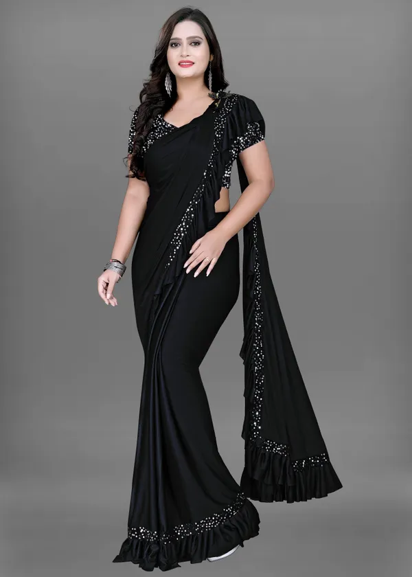 Black_Lycra_Blend_Solid/Plain_Bollywood_Saree_For_Women