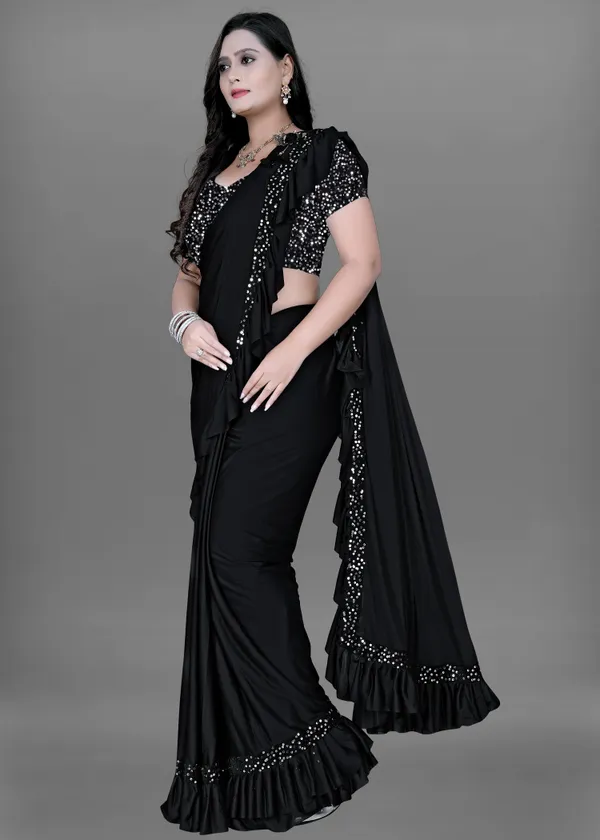 Black_Lycra_Blend_Solid/Plain_Bollywood_Saree_For_Women