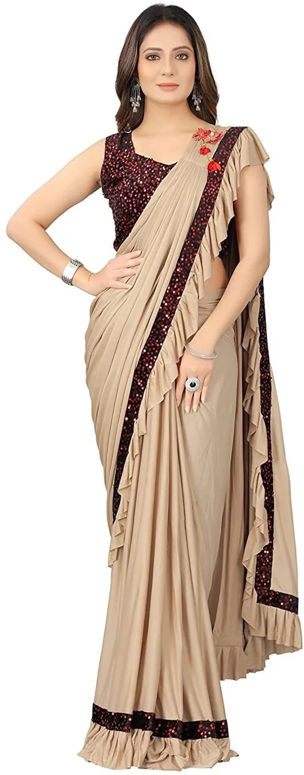 Beige_Lycra_Blend_Solid/Plain_Bollywood_Saree_For_Women