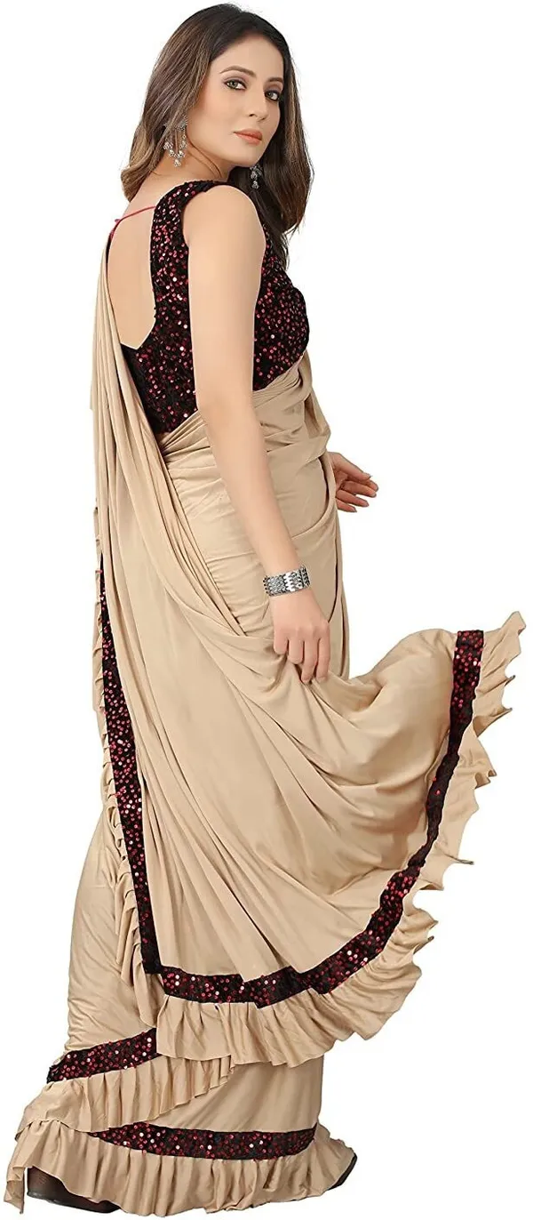 Beige_Lycra_Blend_Solid/Plain_Bollywood_Saree_For_Women