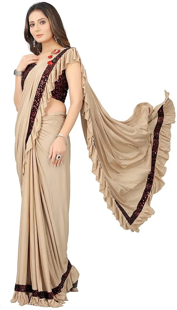 Beige_Lycra_Blend_Solid/Plain_Bollywood_Saree_For_Women