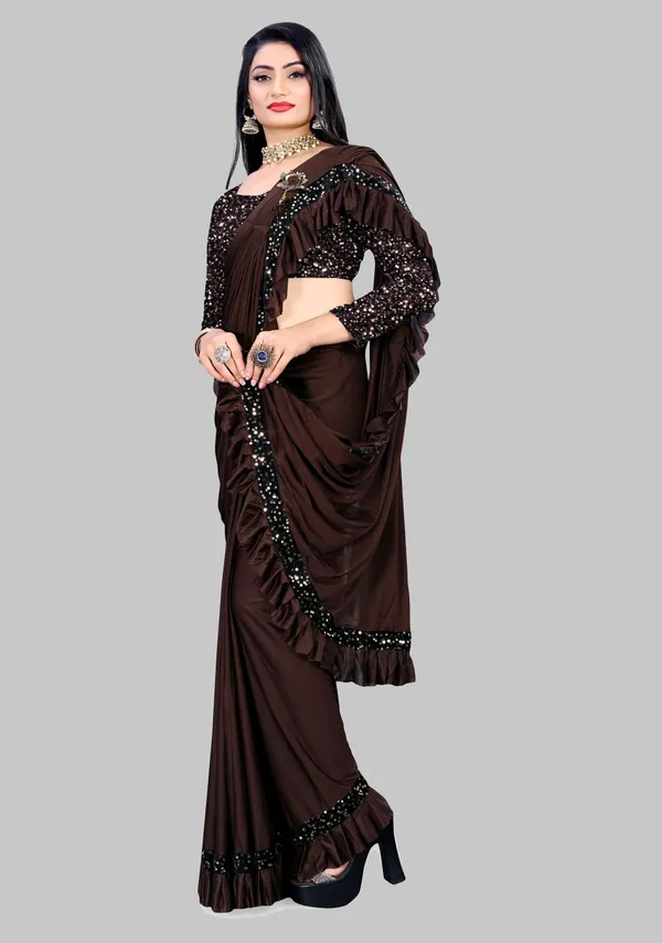 Brown_Lycra_Blend_Solid/Plain_Bollywood_Saree_For_Women