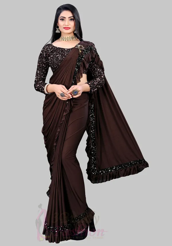 Brown_Lycra_Blend_Solid/Plain_Bollywood_Saree_For_Women