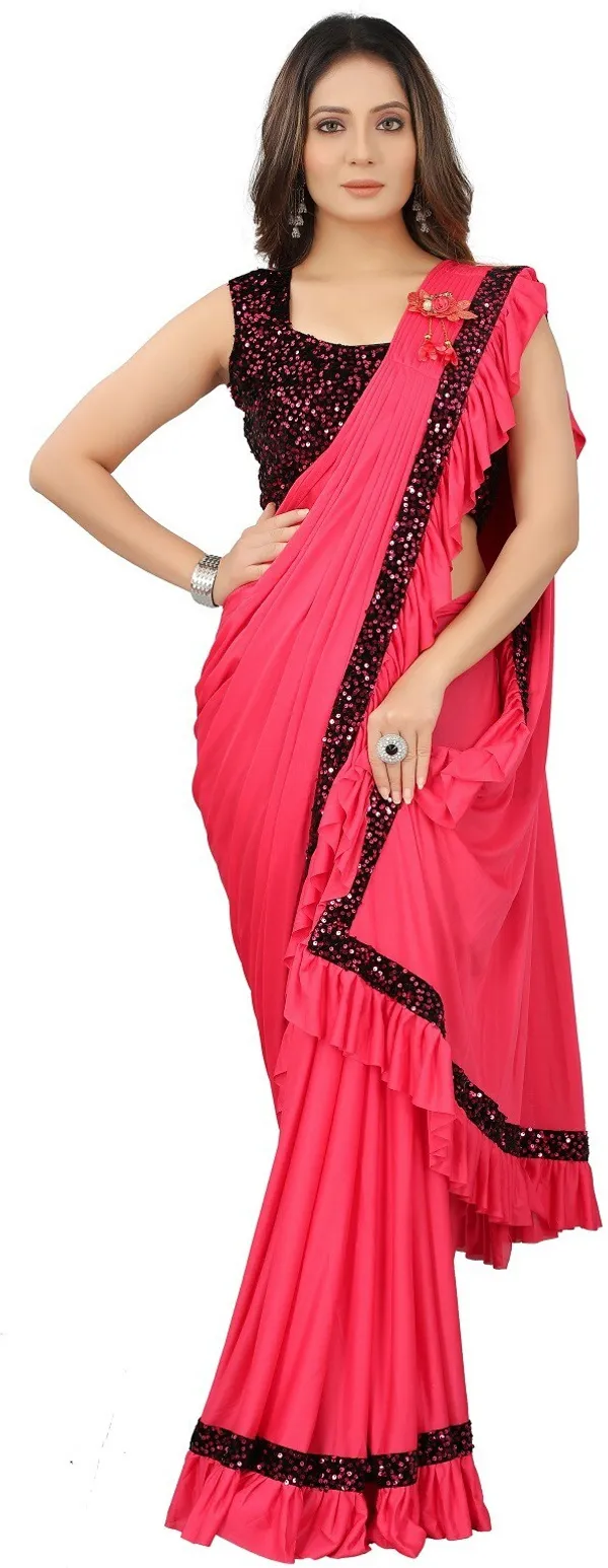 Pink_Lycra_Blend_Solid/Plain_Bollywood_Saree_For_Women