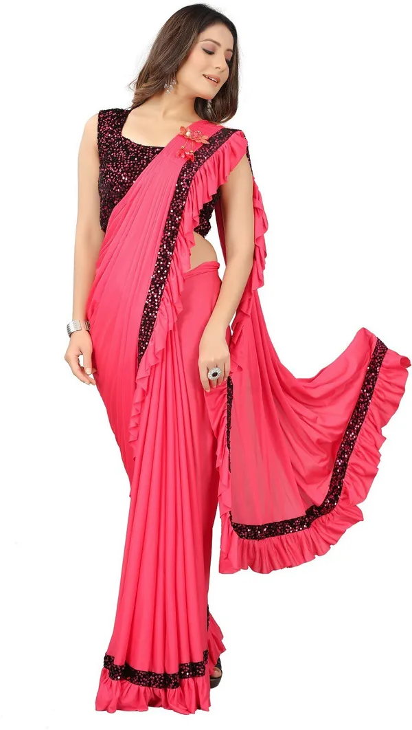 Pink_Lycra_Blend_Solid/Plain_Bollywood_Saree_For_Women