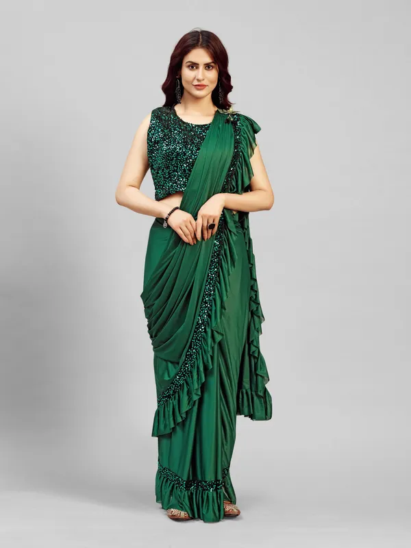Green_Lycra_Blend_Solid/Plain_Bollywood_Saree_For_Women