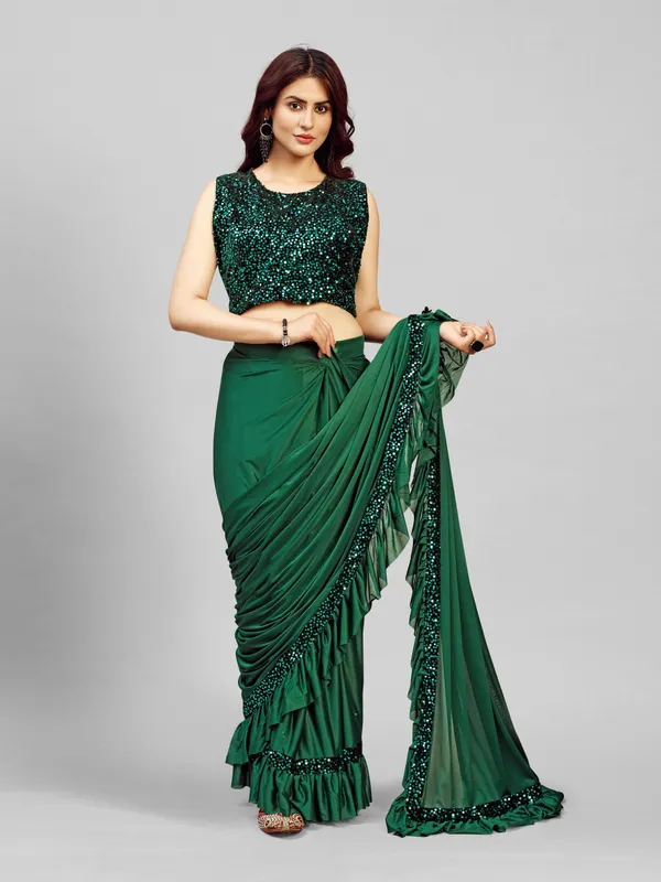 Green_Lycra_Blend_Solid/Plain_Bollywood_Saree_For_Women