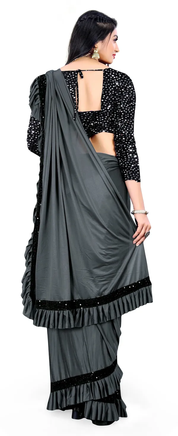 Grey_Lycra_Blend_Solid/Plain_Bollywood_Saree_For_Women