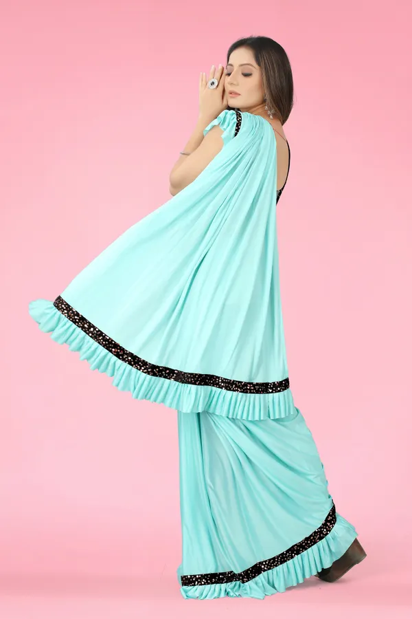 Light_Blue_Lycra_Blend_Solid/Plain_Bollywood_Saree_For_Women