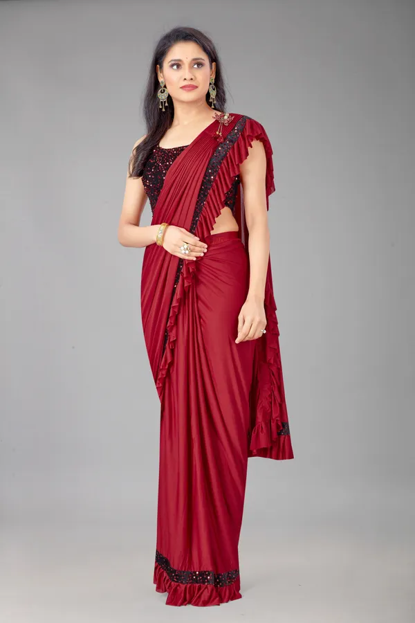 Maroon_Lycra_Blend_Solid/Plain_Bollywood_Saree_For_Women