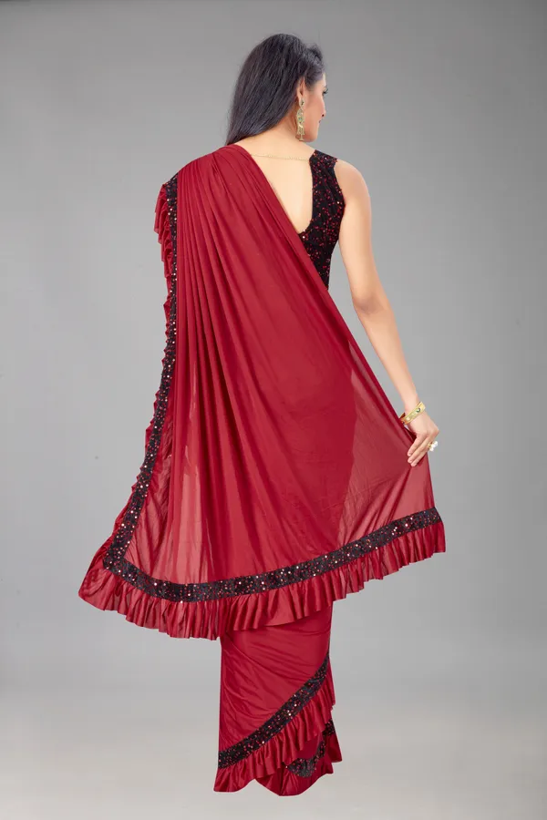 Maroon_Lycra_Blend_Solid/Plain_Bollywood_Saree_For_Women