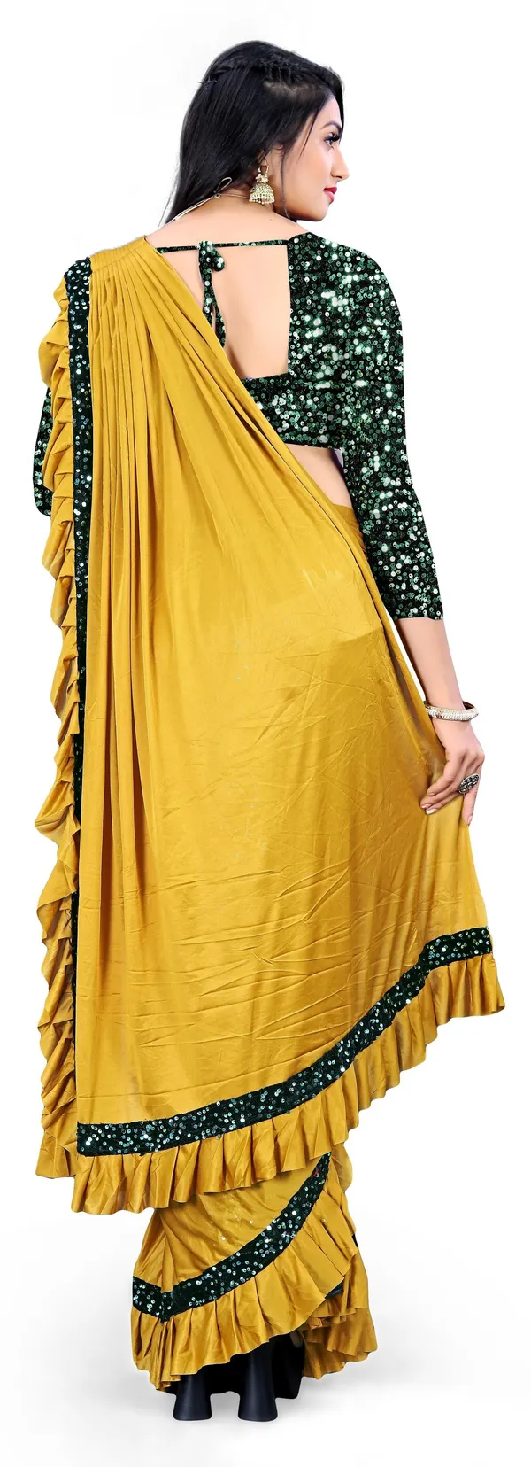 Mustard_Lycra_Blend_Solid/Plain_Bollywood_Saree_For_Women