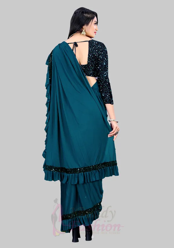 Dark_Blue_Lycra_Blend_Solid/Plain_Bollywood_Saree_For_Women