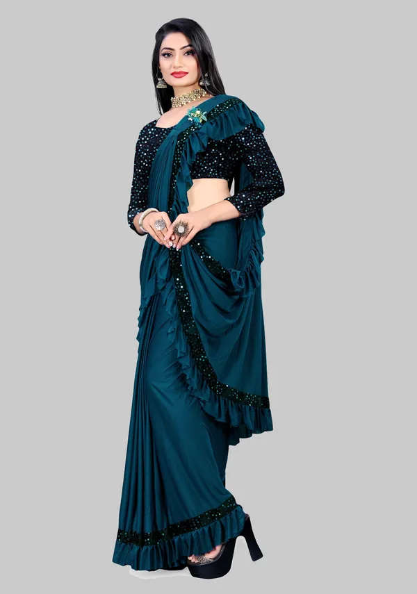 Dark_Blue_Lycra_Blend_Solid/Plain_Bollywood_Saree_For_Women