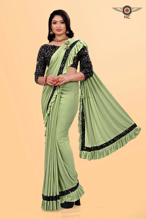 Light_Green_Lycra_Blend_Solid/Plain_Bollywood_Saree_For_Women