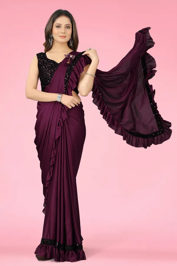Purple_Lycra_Blend_Solid/Plain_Bollywood_Saree_For_Women