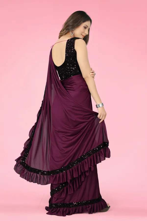 Purple_Lycra_Blend_Solid/Plain_Bollywood_Saree_For_Women