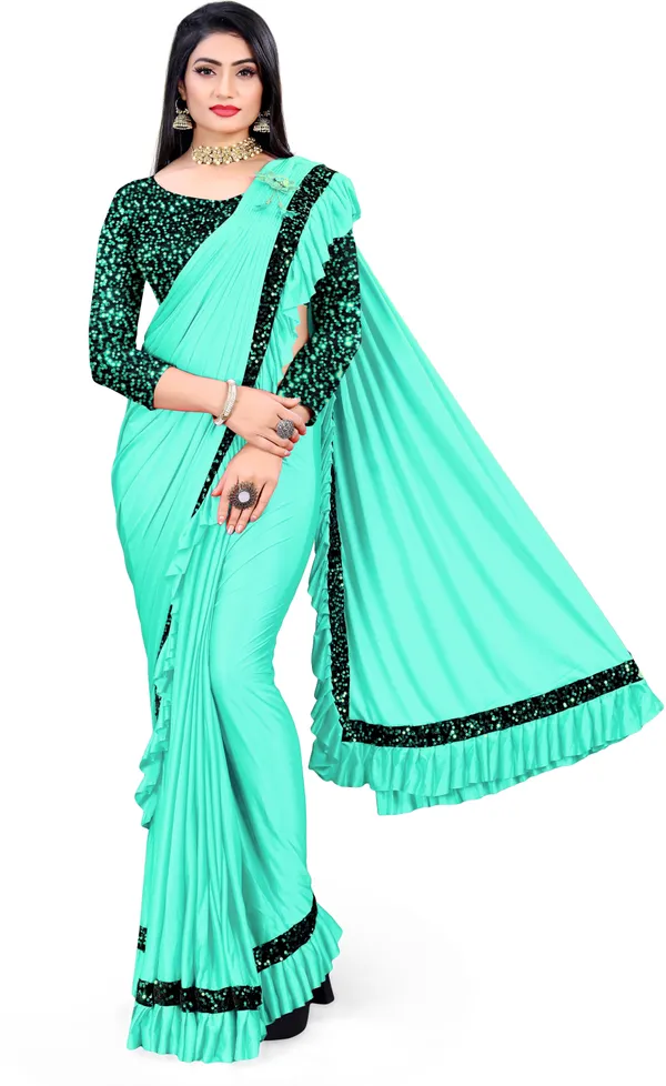 Blue_Lycra_Blend_Solid/Plain_Bollywood_Saree_For_Women