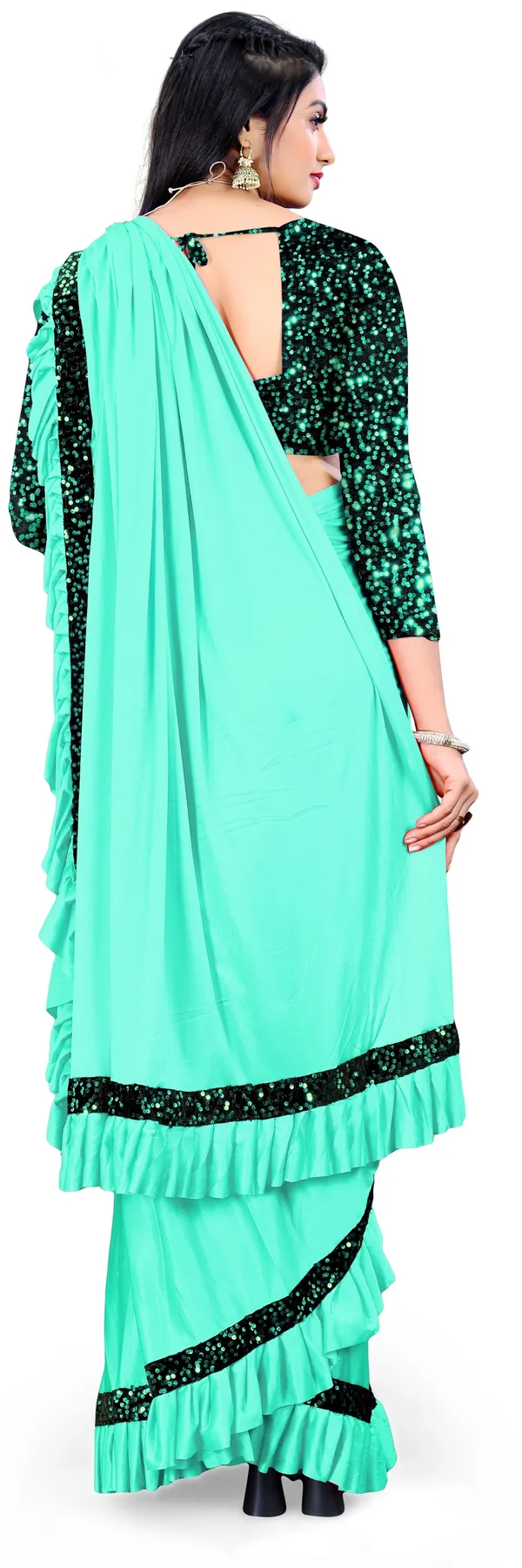 Blue_Lycra_Blend_Solid/Plain_Bollywood_Saree_For_Women