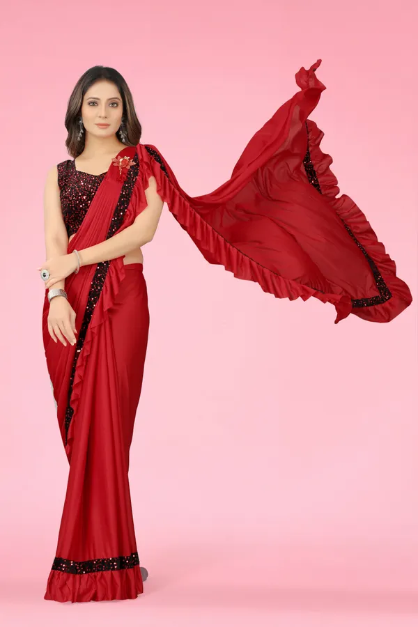 Red_Lycra_Blend_Solid/Plain_Bollywood_Saree_For_Women