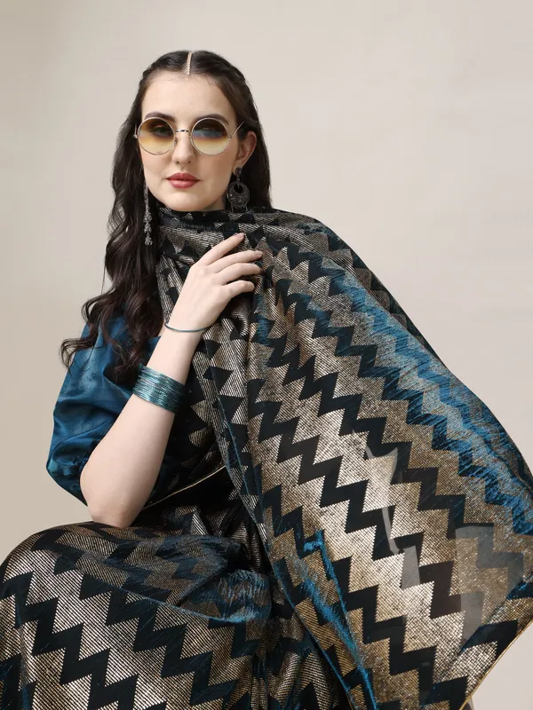 Blue_Lycra_Blend_Printed_Bollywood_Saree_For_Women