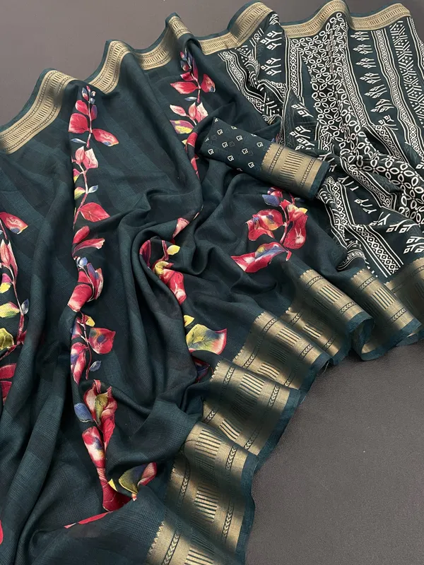 Dark_Green_Georgette_Woven_Banarasi_Saree_For_Women