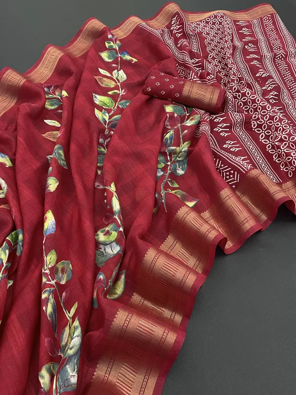 Red_Georgette_Woven_Banarasi_Saree_For_Women