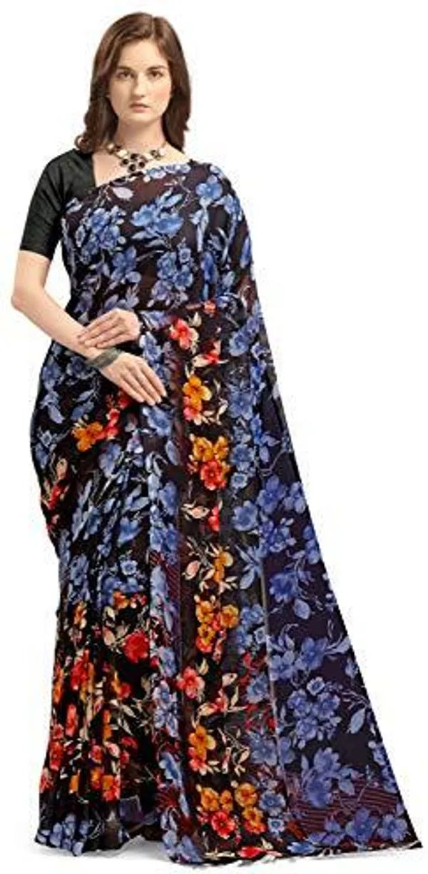 Black_Georgette_Printed_Daily_Wear_Saree_For_Women