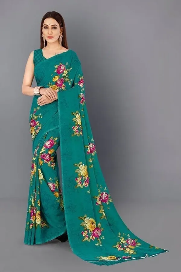 Blue_Georgette_Floral_Print_Daily_Wear_Saree_For_Women