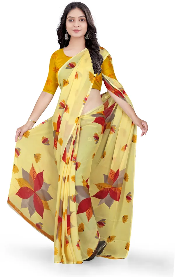 Beige_Georgette_Printed_Daily_Wear_Saree_For_Women