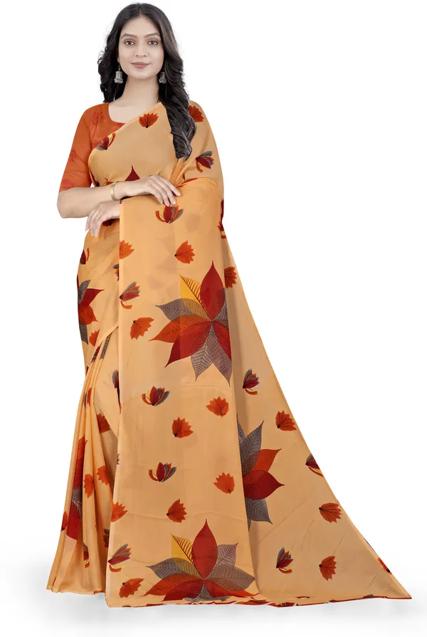 Cream_Georgette_Printed_Daily_Wear_Saree_For_Women