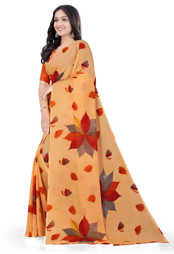Cream_Georgette_Printed_Daily_Wear_Saree_For_Women