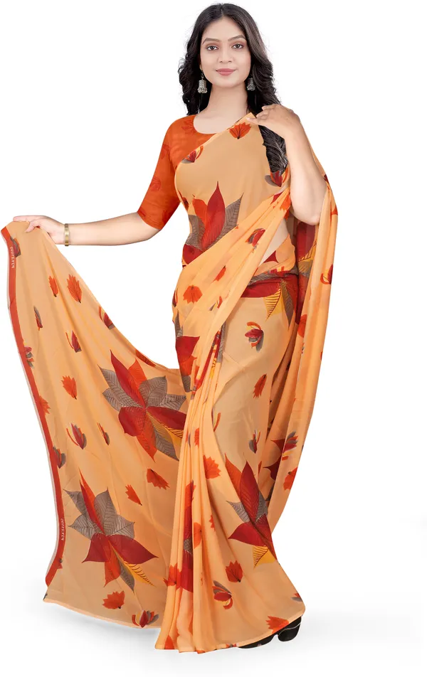 Cream_Georgette_Printed_Daily_Wear_Saree_For_Women