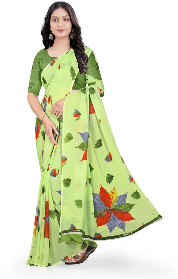 Light_Green_Georgette_Printed_Daily_Wear_Saree_For_Women