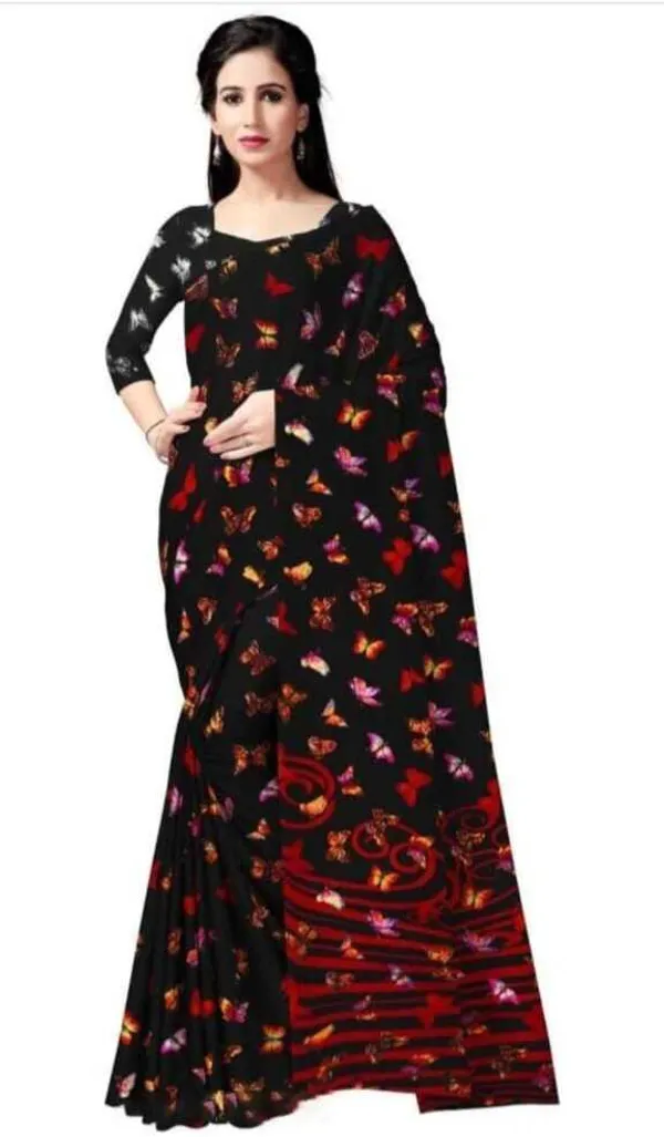 Black_Georgette_Printed_Daily_Wear_Saree_For_Women
