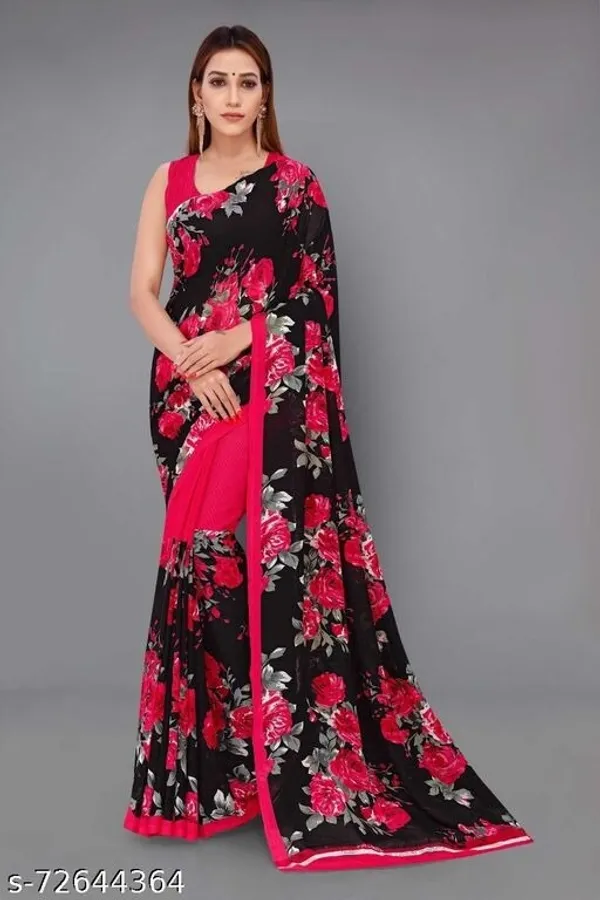 Red_Georgette_Printed_Daily_Wear_Saree_For_Women