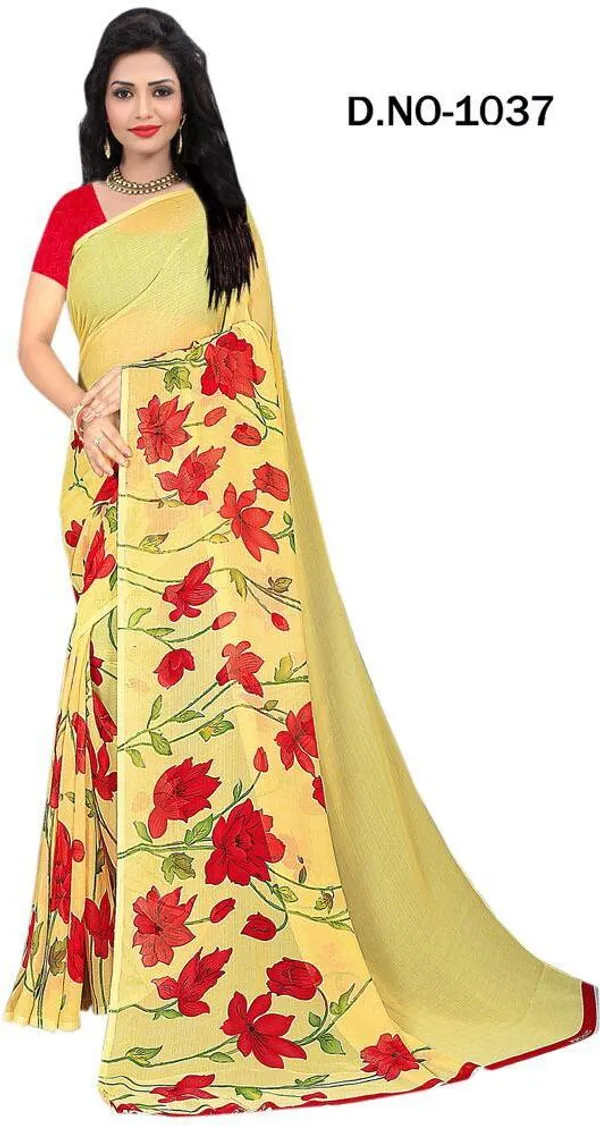 Yellow_Georgette_Printed_Daily_Wear_Saree_For_Women