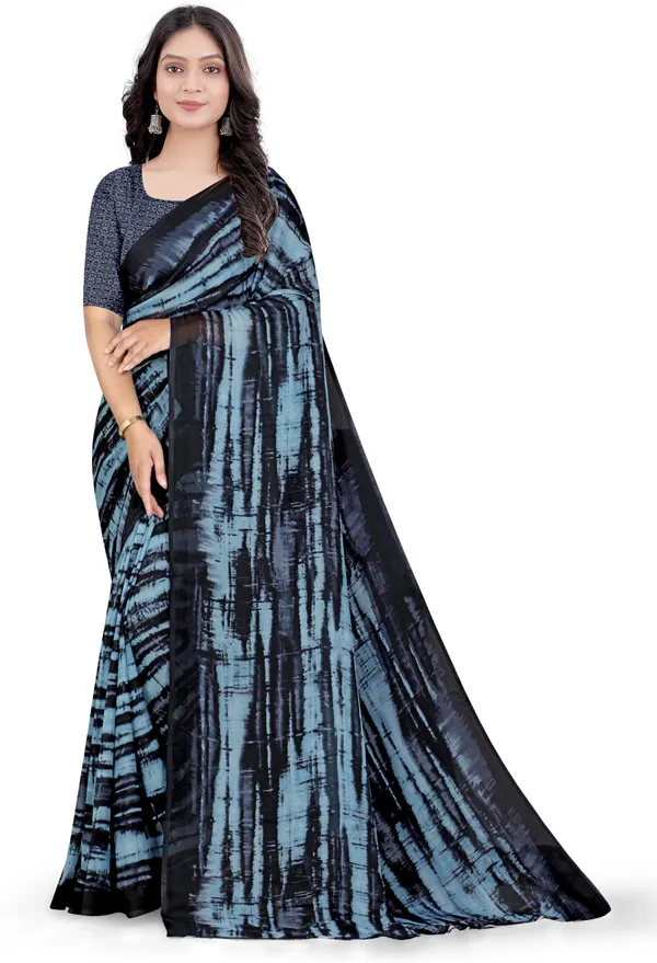 Black_Georgette_Printed_Daily_Wear_Saree_For_Women