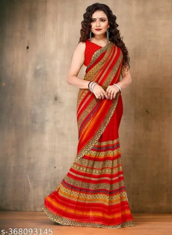 Red_Georgette_Printed_Daily_Wear_Saree_For_Women