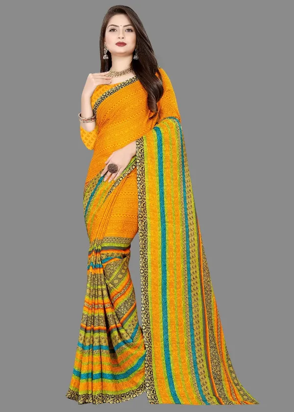 Yellow_Georgette_Printed_Daily_Wear_Saree_For_Women