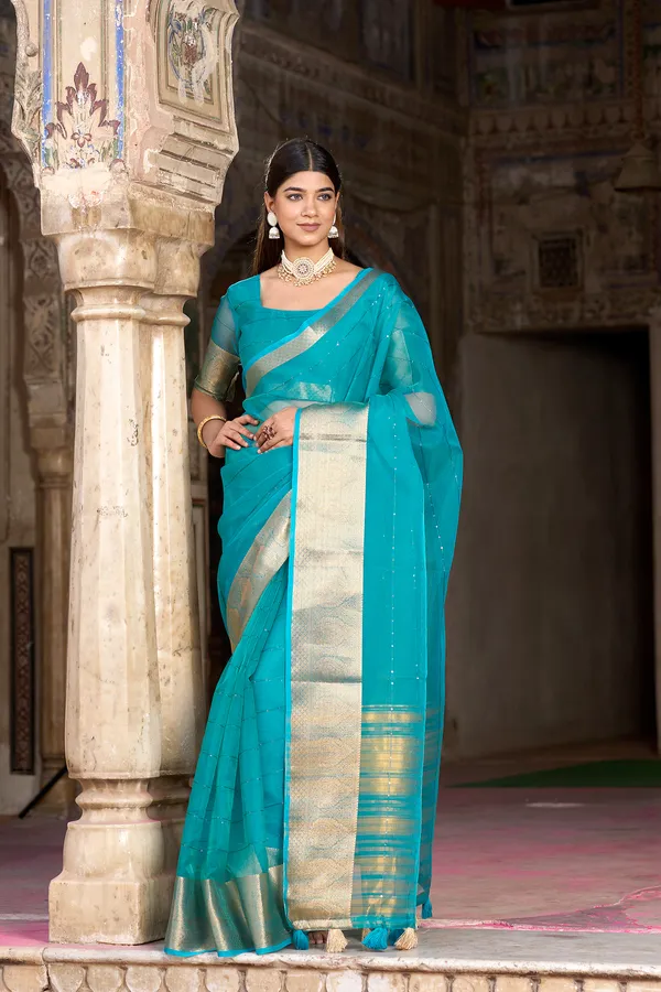 Blue_Organza_Woven_Bollywood_Saree_For_Women