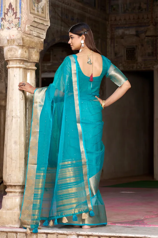 Blue_Organza_Woven_Bollywood_Saree_For_Women