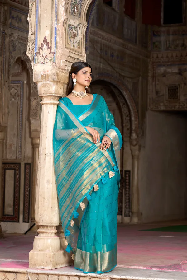 Blue_Organza_Woven_Bollywood_Saree_For_Women