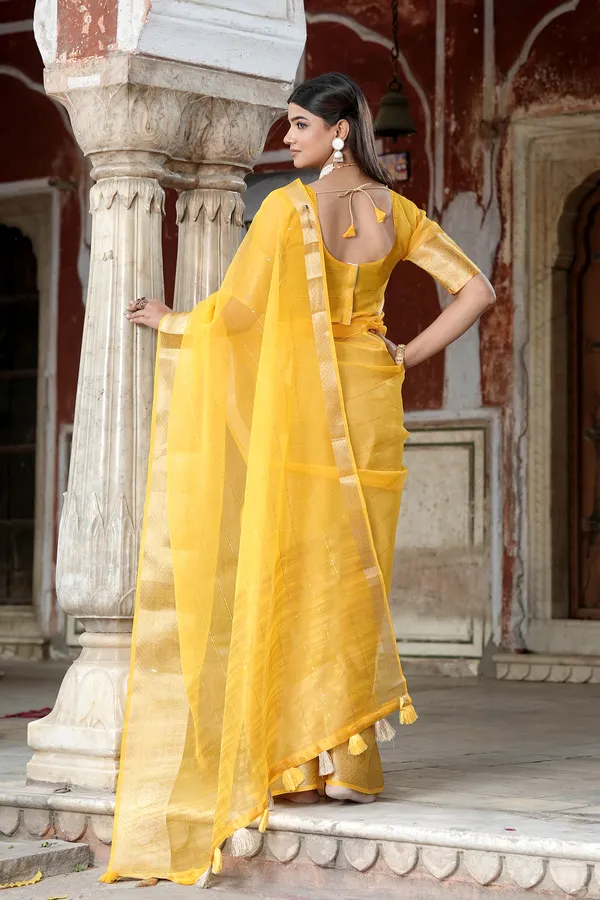 Yellow_Organza_Woven_Bollywood_Saree_For_Women