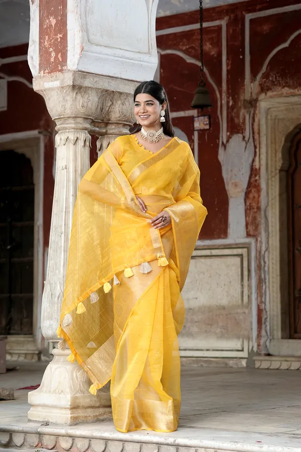 Yellow_Organza_Woven_Bollywood_Saree_For_Women