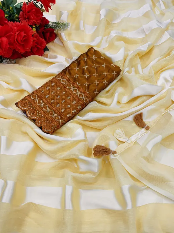 Cream_Georgette_Woven_Bollywood_Saree_For_Women