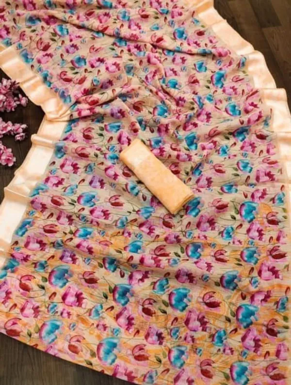 Orange_Cotton_Blend_Printed_Daily_Wear_Saree_For_Women